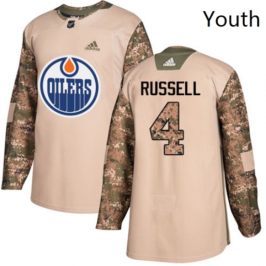 Youth Adidas Edmonton Oilers 4 Kris Russell Authentic Camo Veterans Day Practice NHL Jersey